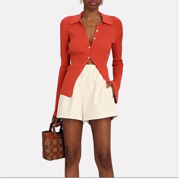 LE ORE BANDIER NEW Orange Ribbed Knit Rimini Button Down Cardigan Sweater Top - Picture 5 of 12